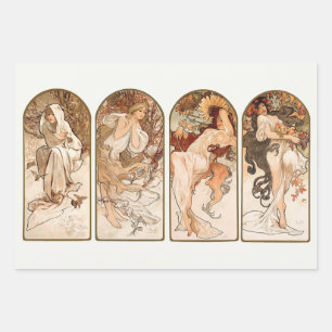 Art Nouveau, Art Deco, Season, Decoupage Mucha Wrapping Paper Sheet