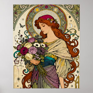 Art Nouveau Art with Easel Poster