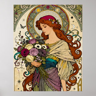 Art Nouveau Art with Easel Poster