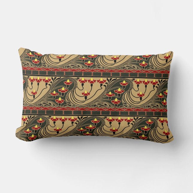 Art Nouveau Arts & Crafts Dragonfly Floral Frieze Lumbar Pillow (Front)
