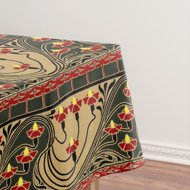 Art Nouveau Arts & Crafts Dragonfly Floral Frieze Tablecloth (In Situ)