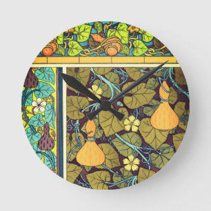 Art nouveau autumn floral elegant gourd purple round clock