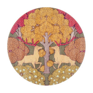 Art nouveau autumn trees and deer Vintage fall Cutting Board