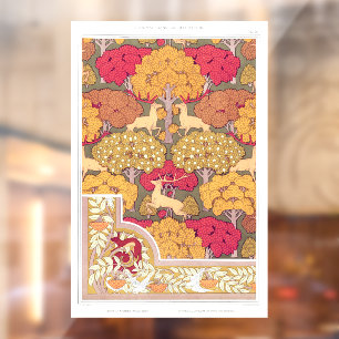 Art nouveau autumn trees and deer Vintage fall Window Cling