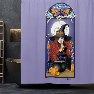 Art Nouveau Autumn Witch Pumpkins Purple Moon