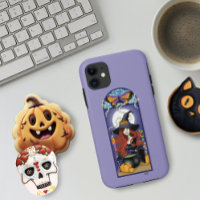 Art Nouveau Autumn Witch Pumpkins Purple Moon