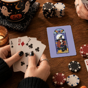 Art Nouveau Autumn Witch Pumpkins Purple Moon Playing Cards