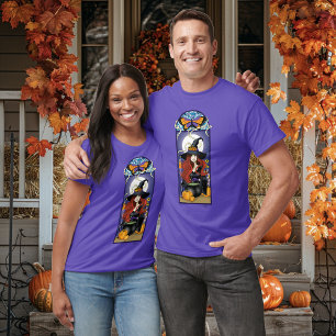 Art Nouveau Autumn Witch Pumpkins Purple Moon T-Shirt