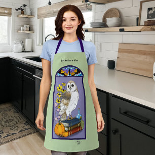 Art Nouveau Barn Owl Pumpkins Vintage Books Autumn Apron