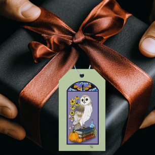 Art Nouveau Barn Owl Pumpkins Vintage Books Autumn Gift Tags