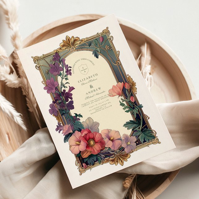Art Nouveau Baroque Border Floral Wedding Invitation (Creator Uploaded)