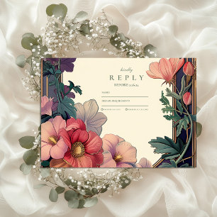 Art Nouveau Baroque Border Floral Wedding RSVP Card