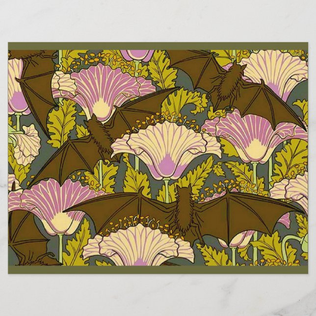 Art Nouveau Bats and Flowers Scrapbook Paper (Front)