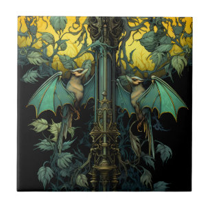Art Nouveau Bats Tile (Swamp Collection)