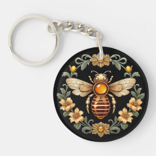 Art Nouveau Bee on Black Keychain