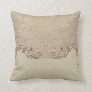 Art Nouveau Beige Tapestry Beige Print Throw Pillow