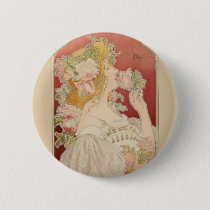 Art Nouveau Belle Époque Lady Roses Livemont 2 Inch Round Button