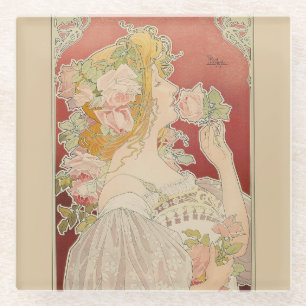 Art Nouveau Belle Époque Lady Roses Livemont Glass Coaster