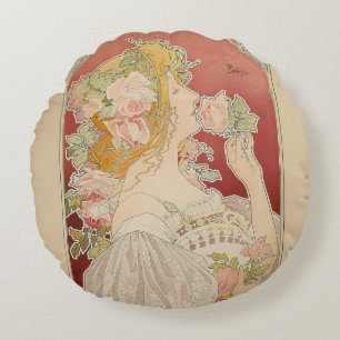 Art Nouveau Belle Époque Lady Roses Livemont Round Pillow