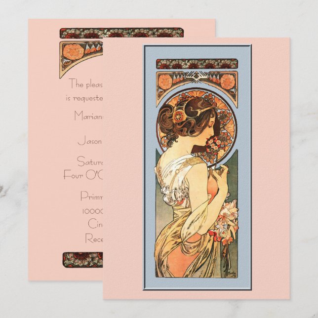 Art Nouveau Belle Mariée Faire-part de mariage (Devant / Derrière)