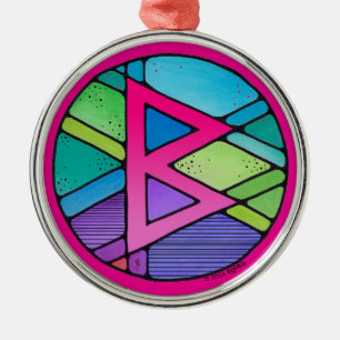 Art Nouveau Berkano Rune of Mother Earth Metal Ornament