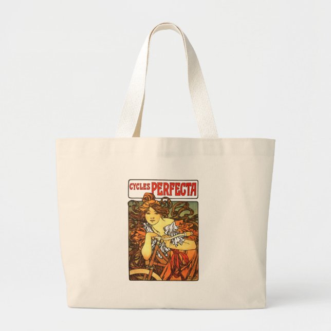 Art Nouveau Bicycle - Alphonse Mucha Large Tote Bag (Front)