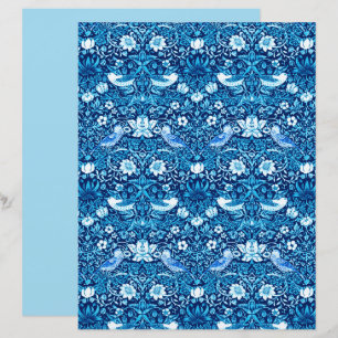 Art Nouveau Bird and Flower Tapestry, Dark Blue 