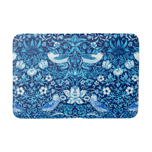 Art Nouveau Bird and Flower Tapestry, Dark Blue Bath Mat