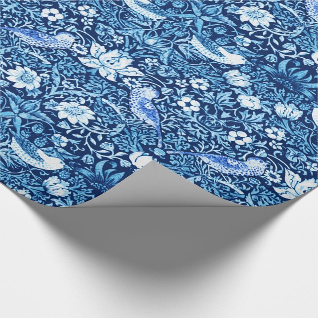 Art Nouveau Bird and Flower Tapestry, Dark Blue Wrapping Paper (Corner)