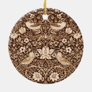 Art Nouveau Bird and Flower Tapestry, Dark Brown Ceramic Ornament