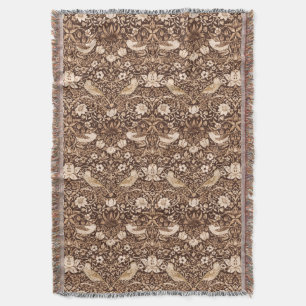Art Nouveau Bird and Flower Tapestry, Dark Brown Throw Blanket