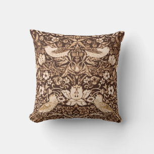 Art Nouveau Bird and Flower Tapestry, Dark Brown Throw Pillow
