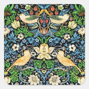 Art Nouveau Bird and Flower Tapestry Pattern Square Sticker