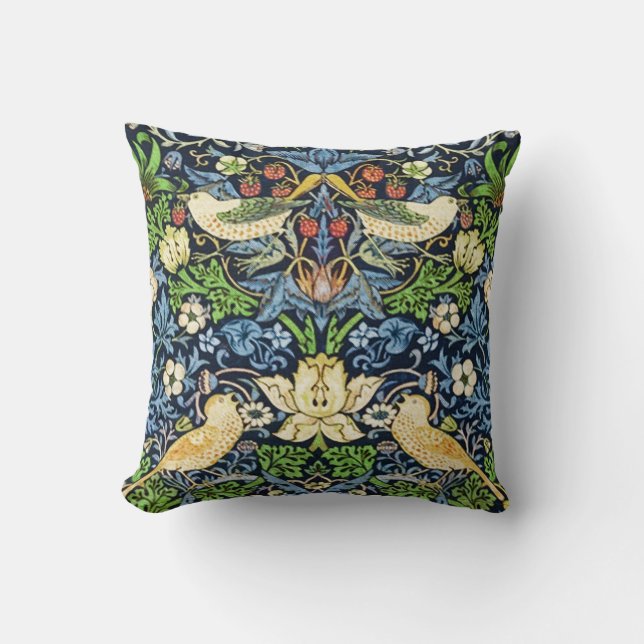 Art Nouveau Bird and Flower Tapestry Pattern Throw Pillow (Front)