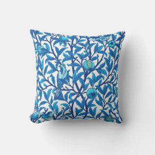Art Nouveau Bird and Pomegranate, Cobalt Blue Throw Pillow