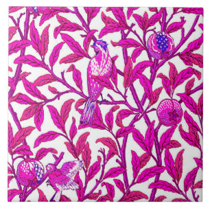 Art Nouveau Bird and Pomegranate, Fuchsia Pink Tile