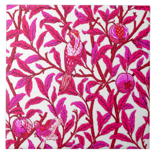 Art Nouveau Bird and Pomegranate, Fuchsia Pink Tile