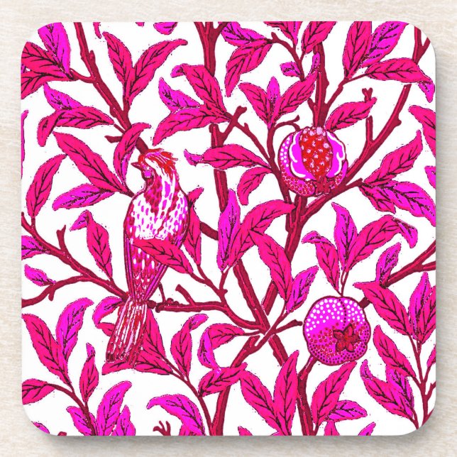 Art Nouveau Bird and Pomegranate, Fuchsia & Violet Coaster (Front)