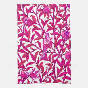 Art Nouveau Bird and Pomegranate, Fuchsia & Violet Kitchen Towel