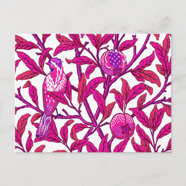 Art Nouveau Bird and Pomegranate, Fuchsia & Violet Postcard (Front)