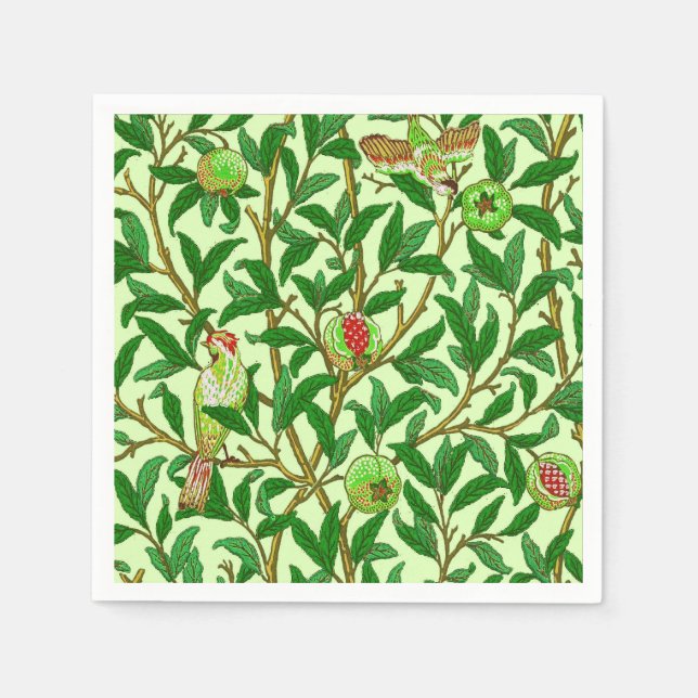 Art Nouveau Bird and Pomegranate, Lime Green Napkin (Front)