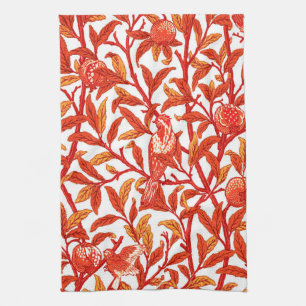 Art Nouveau Bird and Pomegranate, Mandarin Orange Kitchen Towel