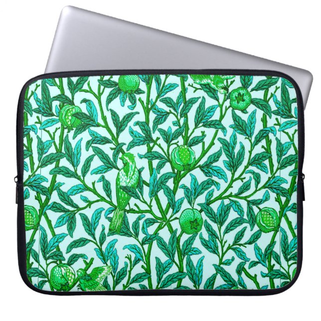 Art Nouveau Bird and Pomegranate, Turquoise & Aqua Laptop Sleeve (Front)