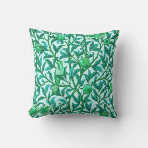 Art Nouveau Bird and Pomegranate, Turquoise Throw Pillow