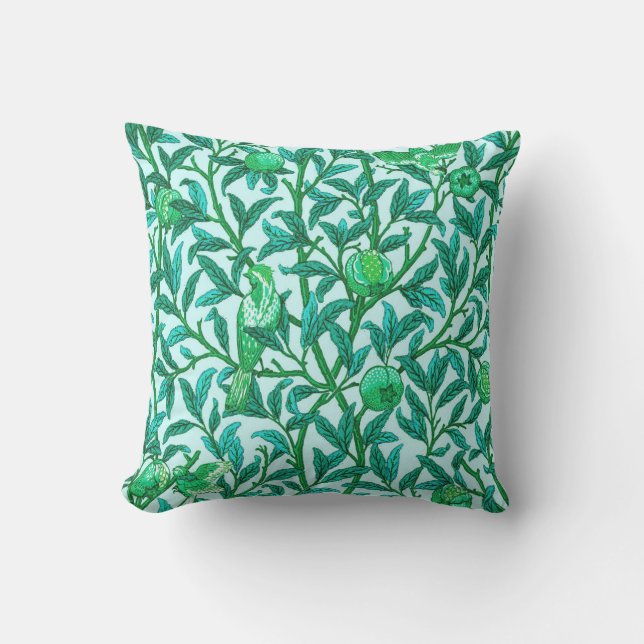Art Nouveau Bird and Pomegranate, Turquoise Throw Pillow (Front)