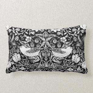 Art Nouveau Bird &  Flower Tapestry, Black & White Lumbar Pillow