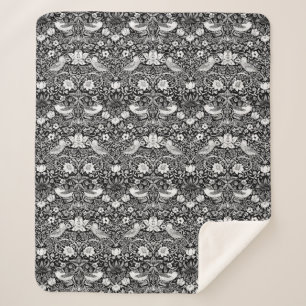Art Nouveau Bird & Flower Tapestry, Black & White Sherpa Blanket