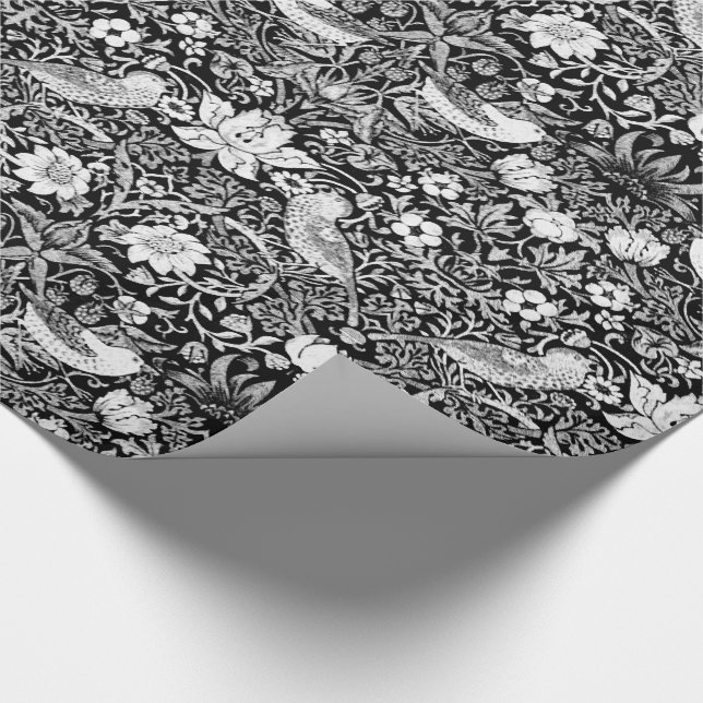 Art Nouveau Bird & Flower Tapestry, Black & White Wrapping Paper (Corner)