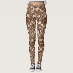 Art Nouveau Bird & Flower Tapestry, Dark Brown Leggings