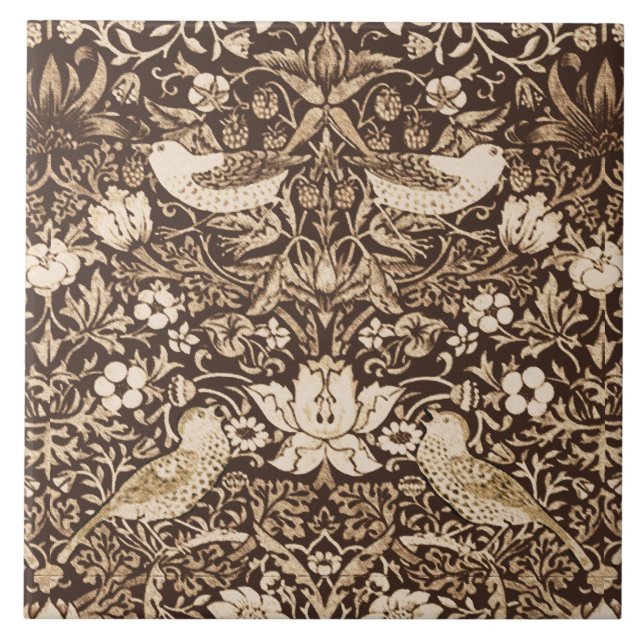 Art Nouveau Bird & Flower Tapestry, Dark Brown Tile (Front)
